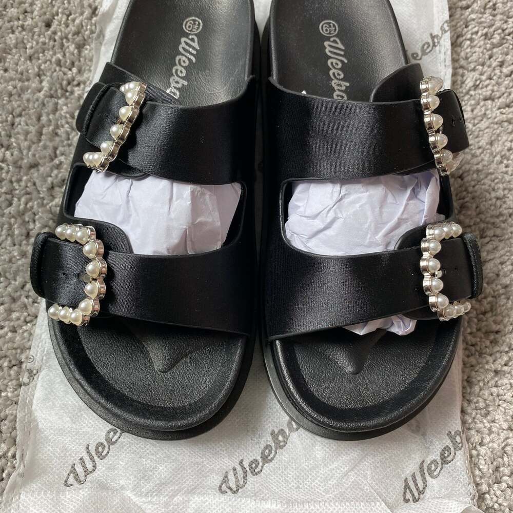 Weeboo Pearl Buckle Slide Sandals 6.5